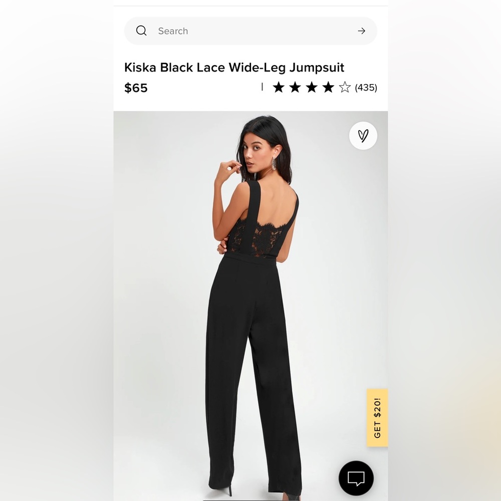 Lulus Kiska Black Lace Wide-Leg Jumpsuit size L NWT